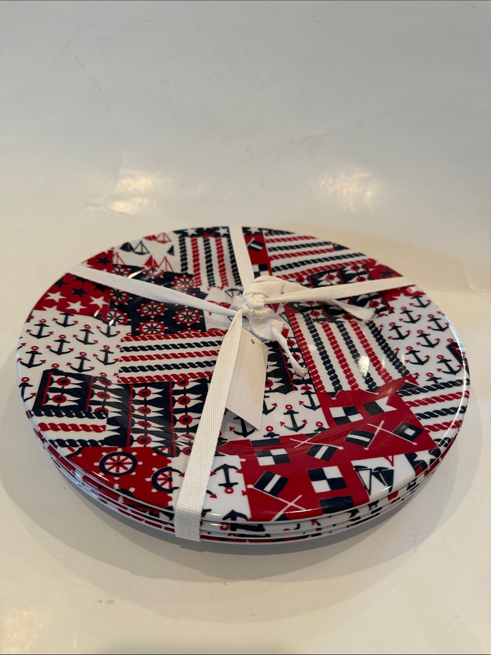 NWT Talbots Nautical Red, White & Blue Plates - Set of 4